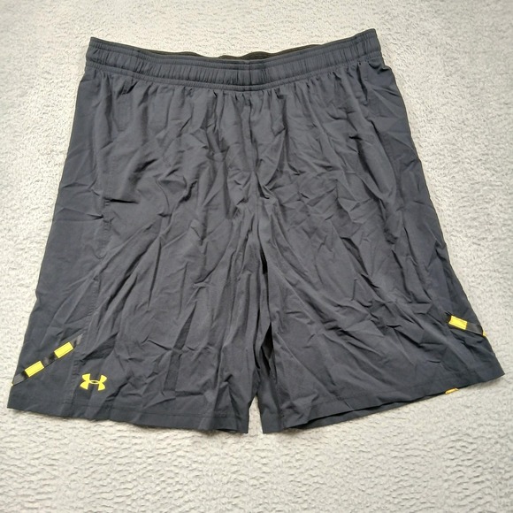 Under Armour Shorts Mens 4XL Black Yellow Athletic Loose Fit Performance Logo - Picture 1 of 5